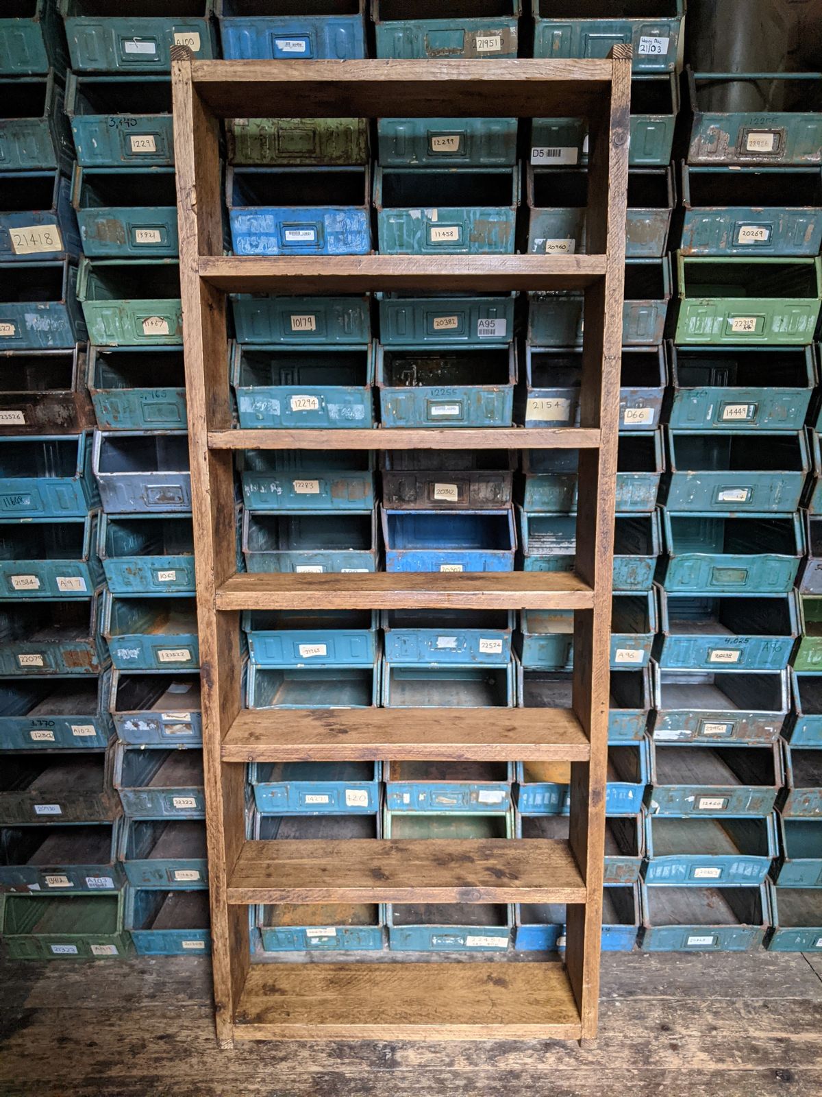 Bespoke Pigeon Holes Bookcases Upcycle Industrial Reclaimed Wood Backgrounds Storage photo for sale