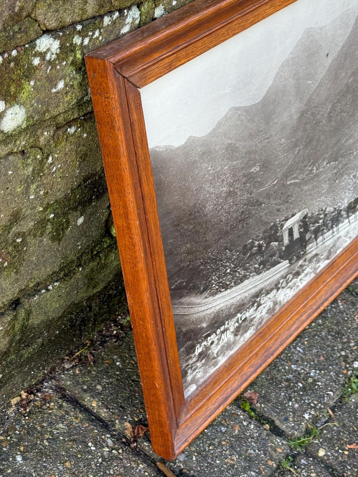 92.0 Vintage Quality Oak Frame, Black And White Aran Mountains Landscape Photograph Wall Art photo