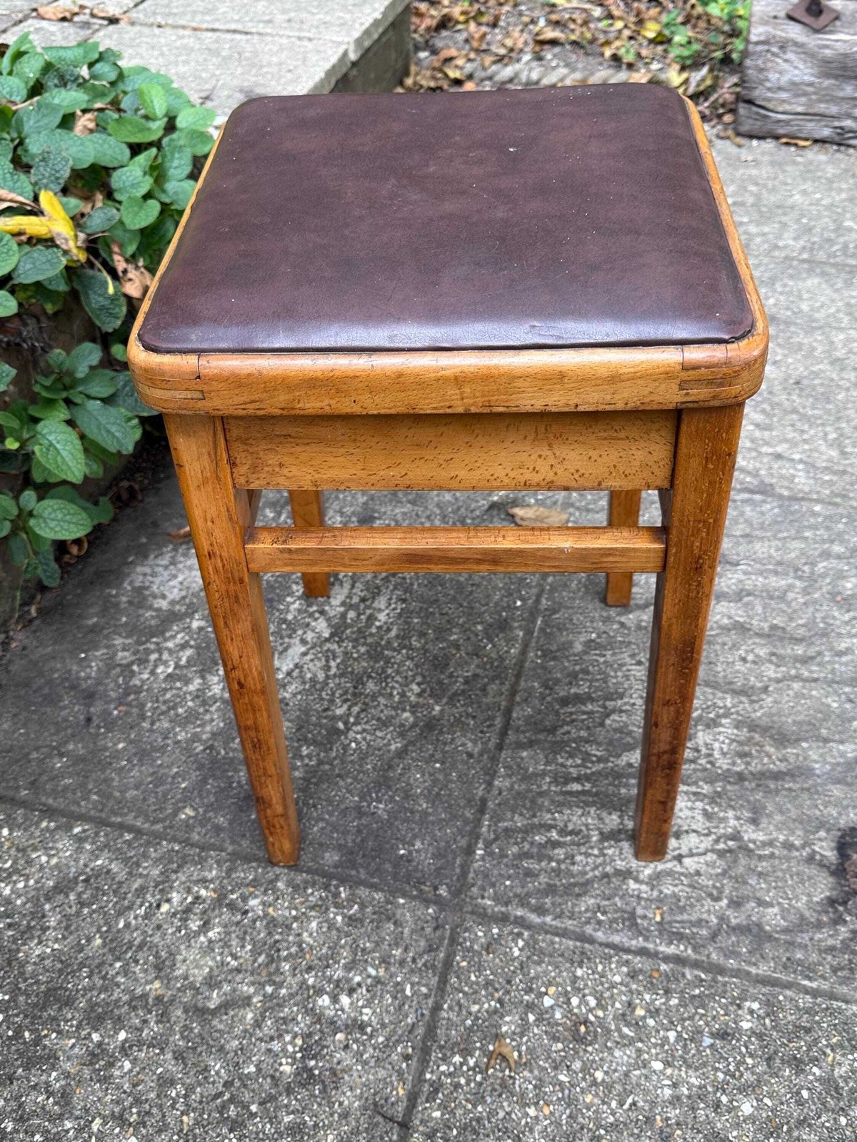Mid Century Vintage Wooden Storage Stool Sewing Box Utility Seat 1960s 1970s photo vinterior