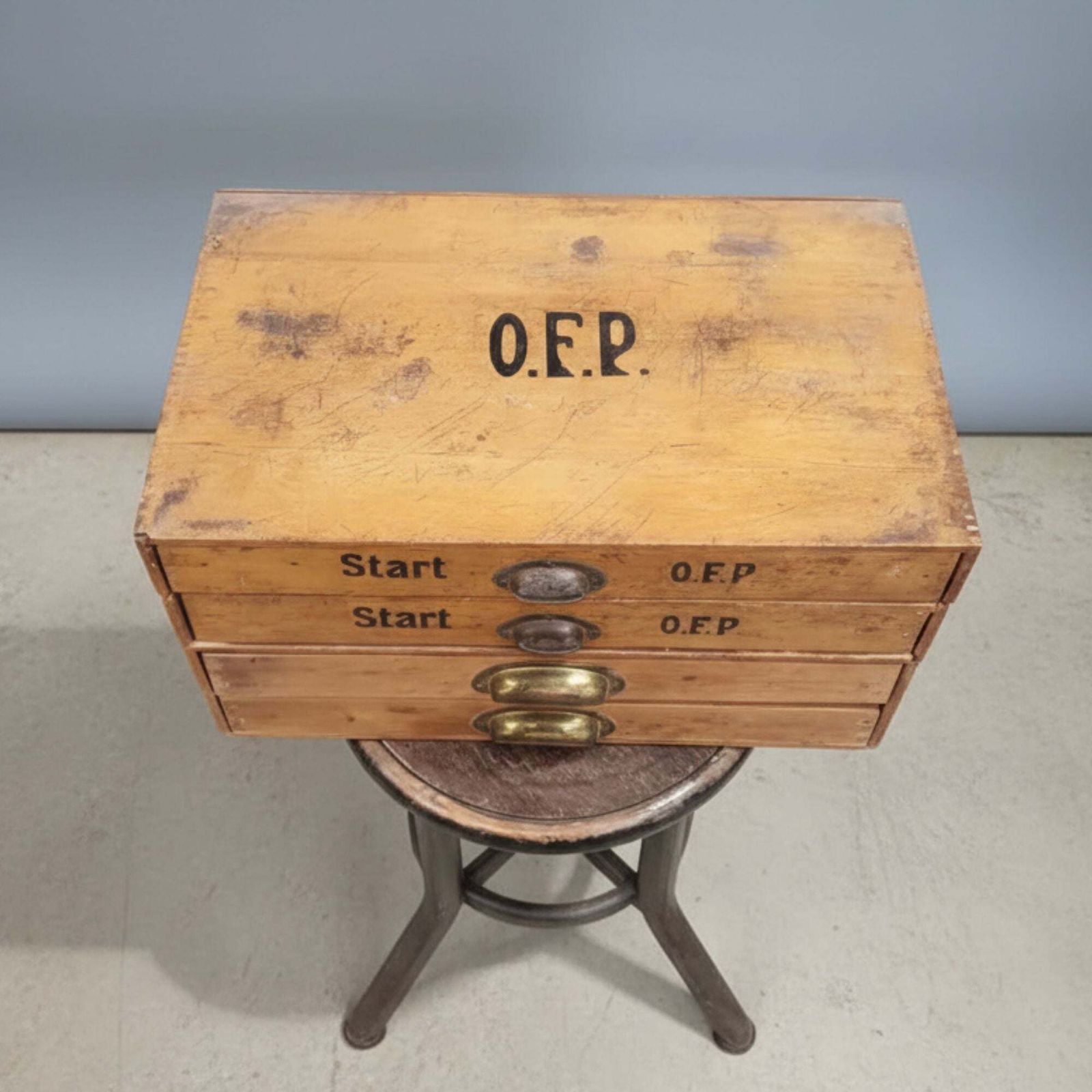 Industrial Wooden Filing Cabinet With Stenciled Marking Czechoslovakia, 1930s–1940s photo for sale
