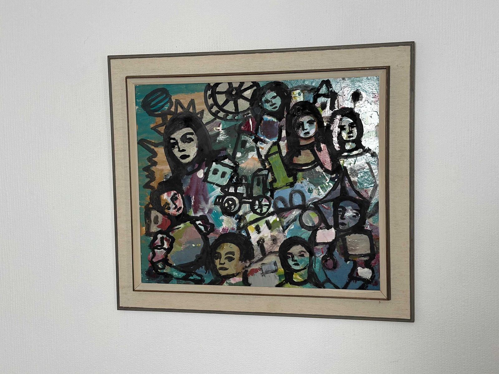 Original Swedish Oil On Panel – “Collective With Youthful Face” By Erik Heinertz – Vintage & Framed – 60 × 69 Cm (23.6" × 27.2") photo Art