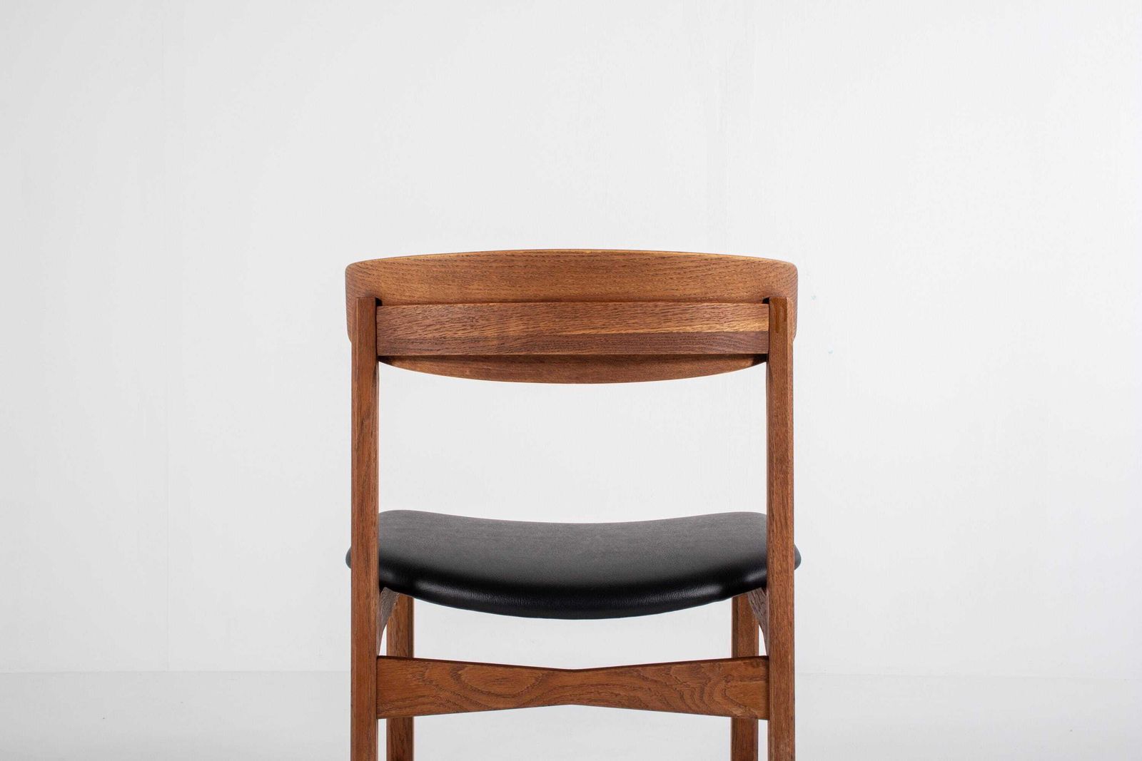 Set Of 4 Danish Oak Dining Chairs, Newly Upholstered In Black Skai, 1960s photo vintage