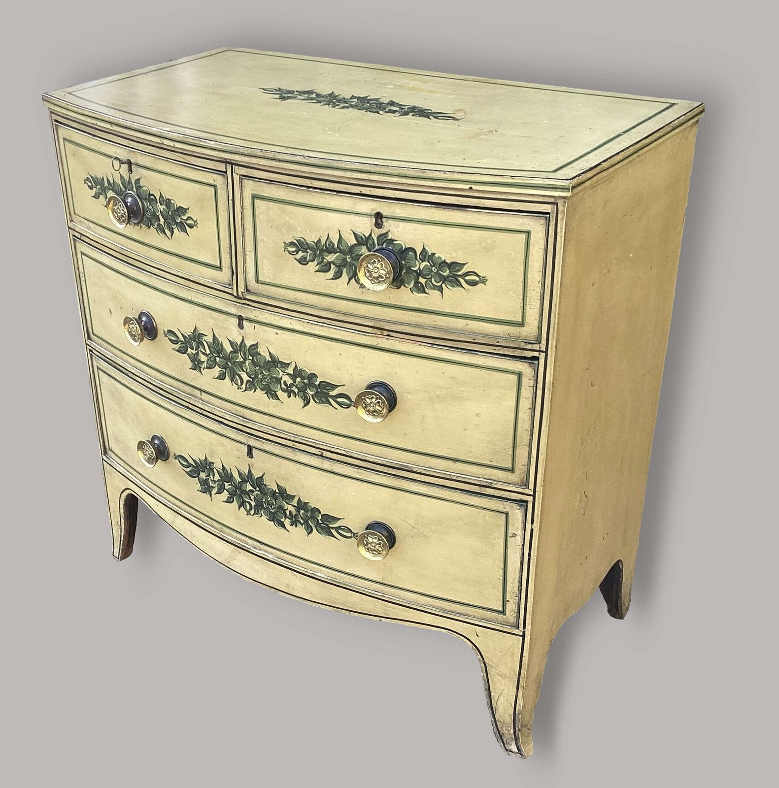 Charming Regency Painted Bow Fronted Chest Of Drawers photo furniture