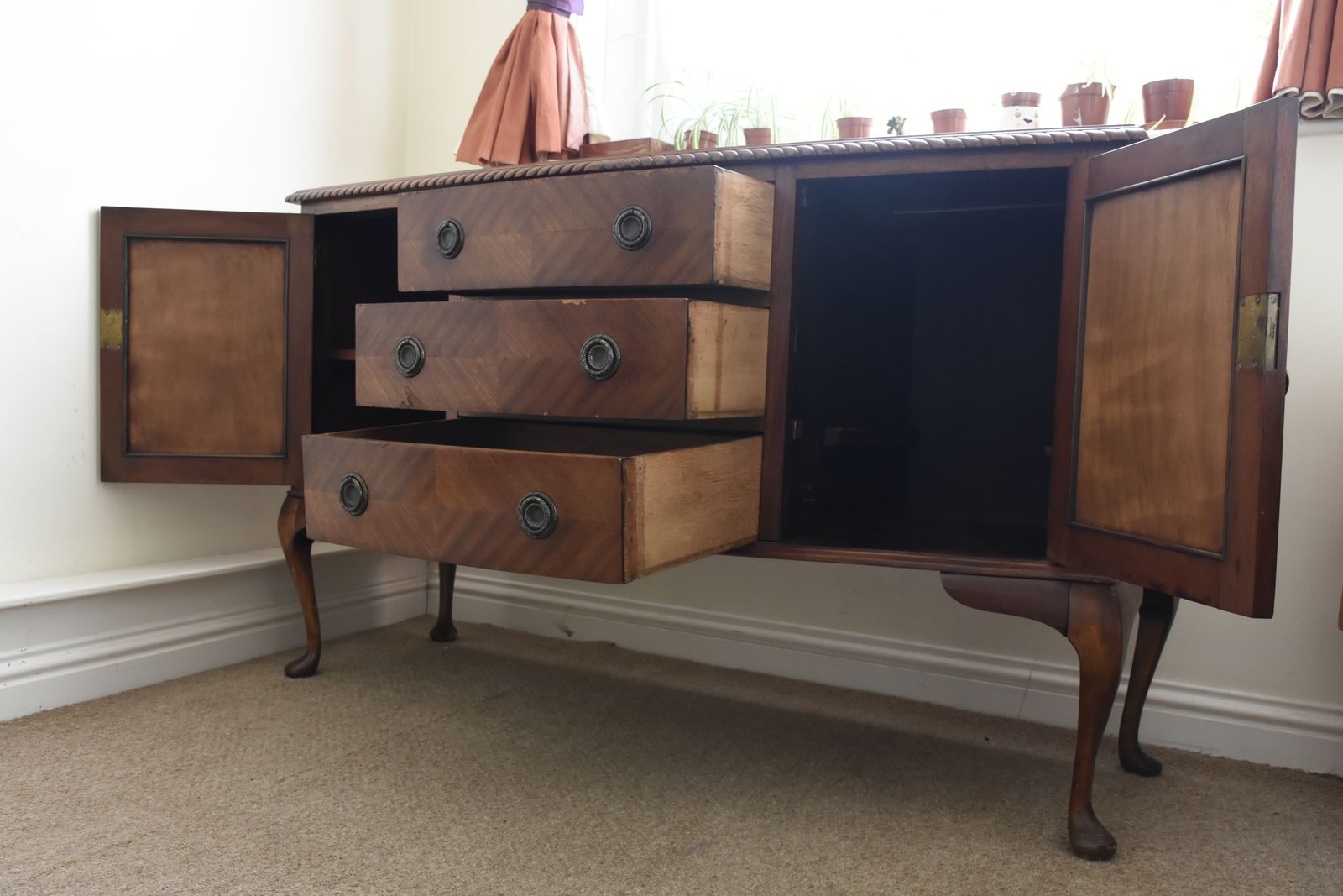 Stunning Antique Queen Anne Style Sideboard photo for sale