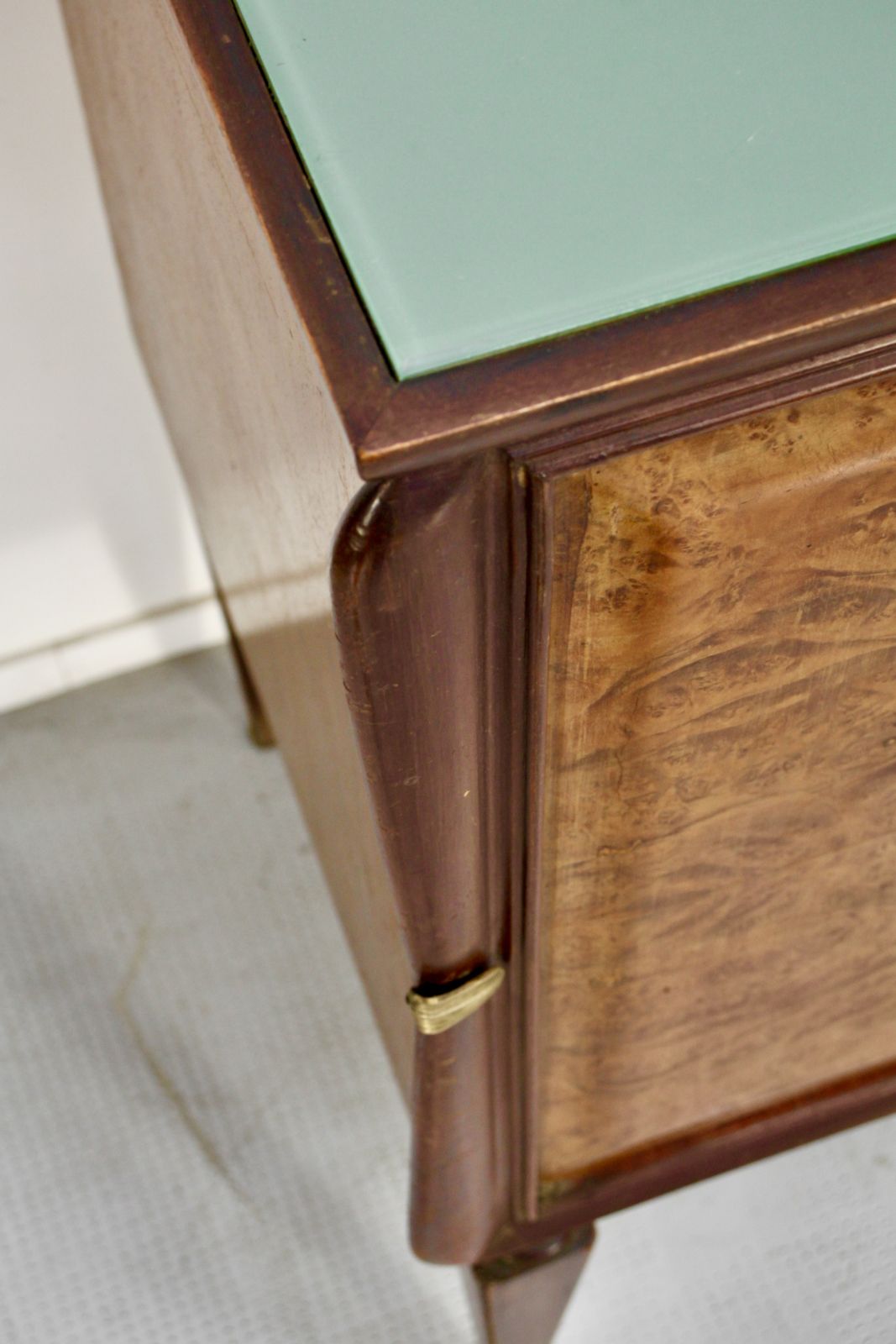 photo furniture Midcentury Italian Sideboard In Walnut Root And Brass.