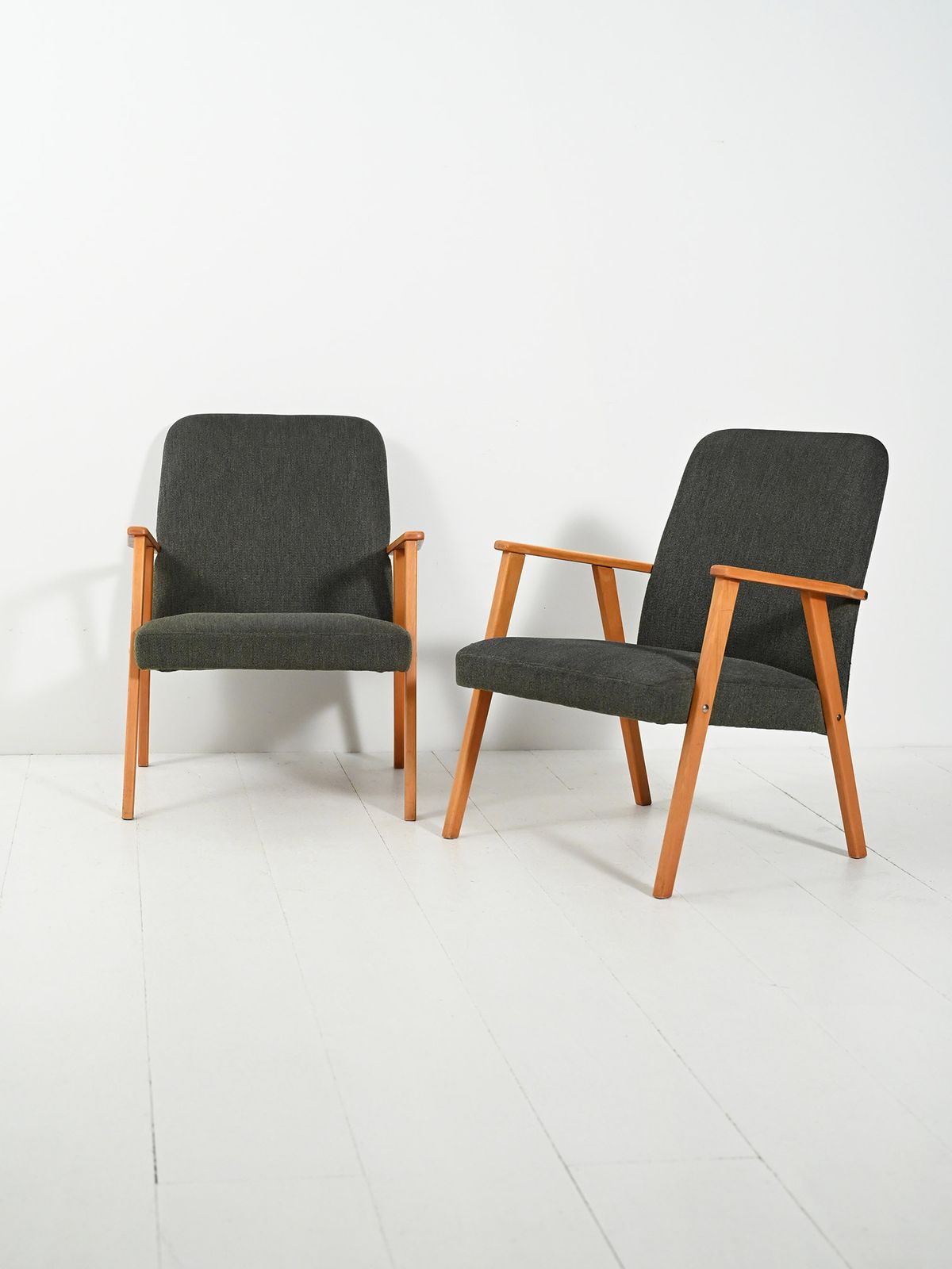 Pair Of Scandinavian Beech Armchairs With Grey Upholstery photo furniture