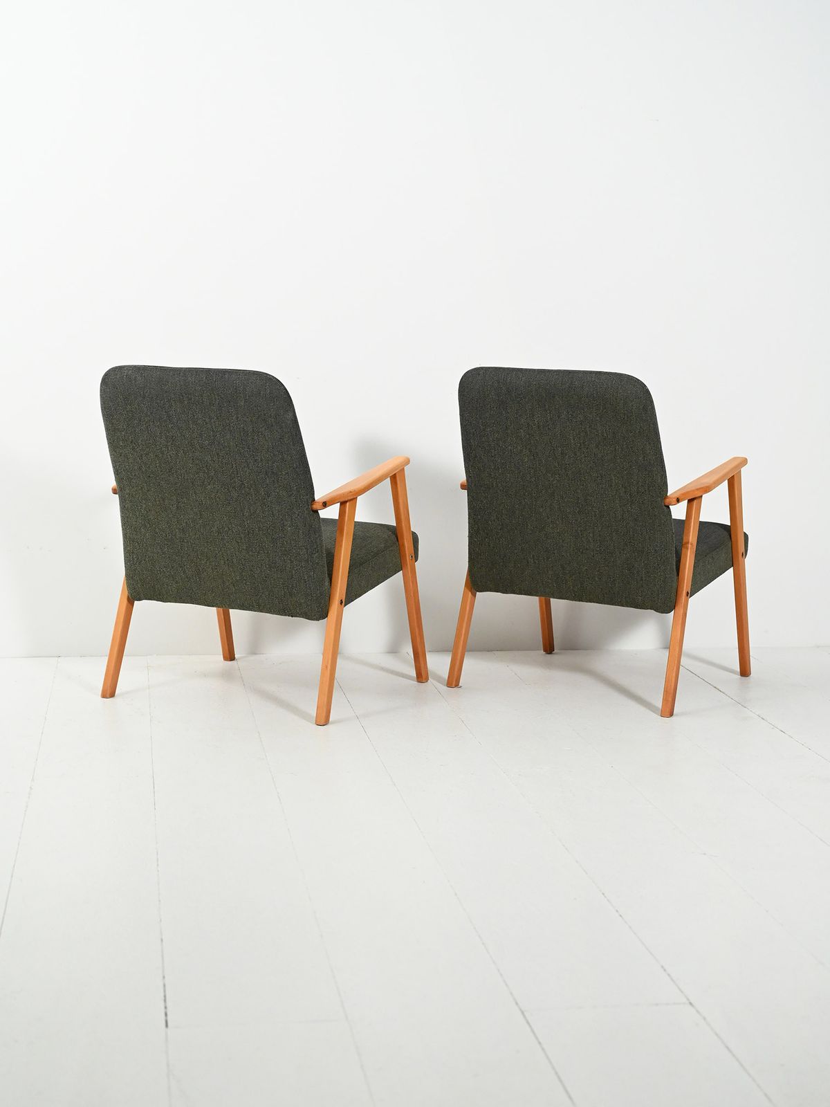 Pair Of Scandinavian Beech Armchairs With Grey Upholstery photo 1450.0