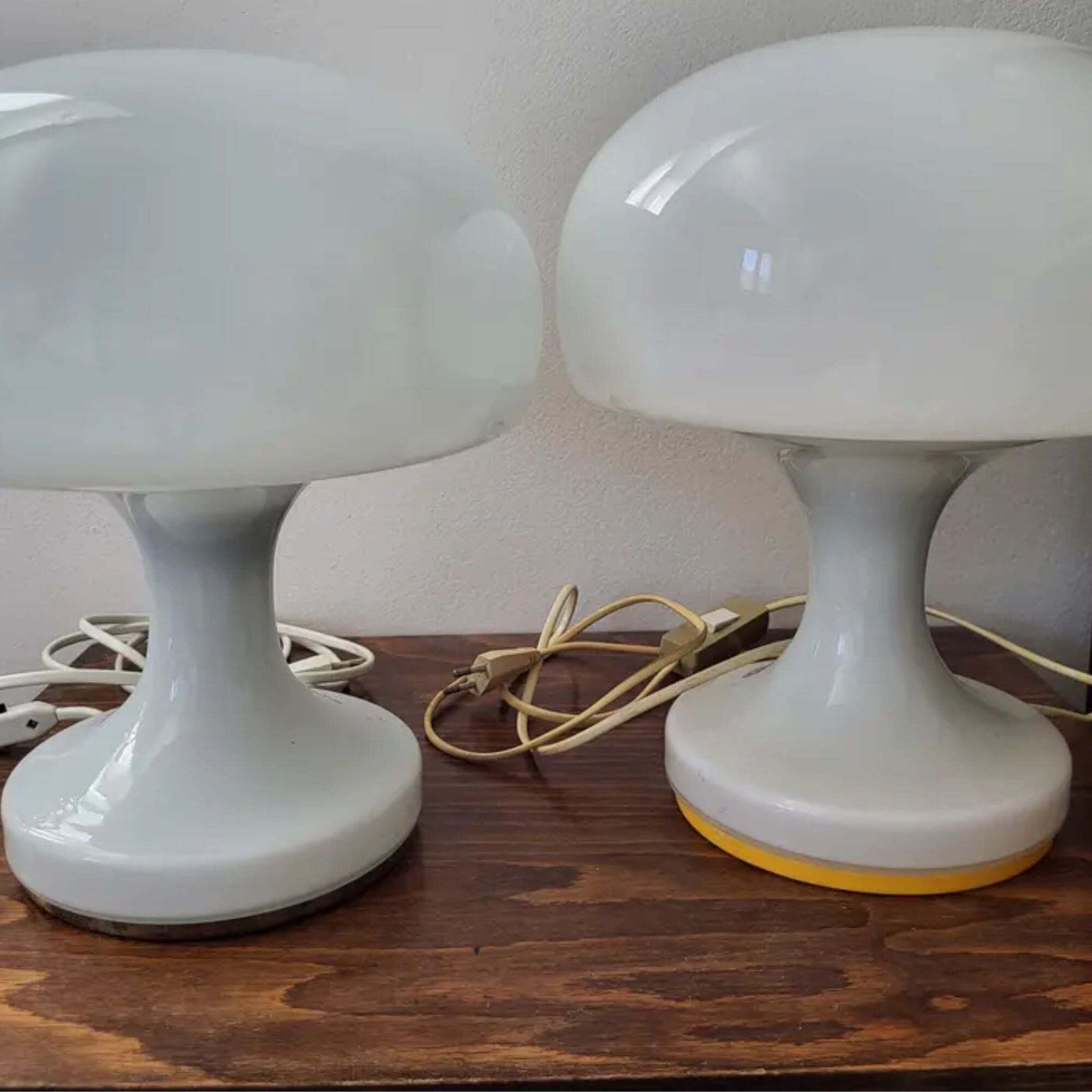 Pair Of White “Mushroom” Table Lamps For Jihlava, Czechoslovakia, 1970s photo 827.0