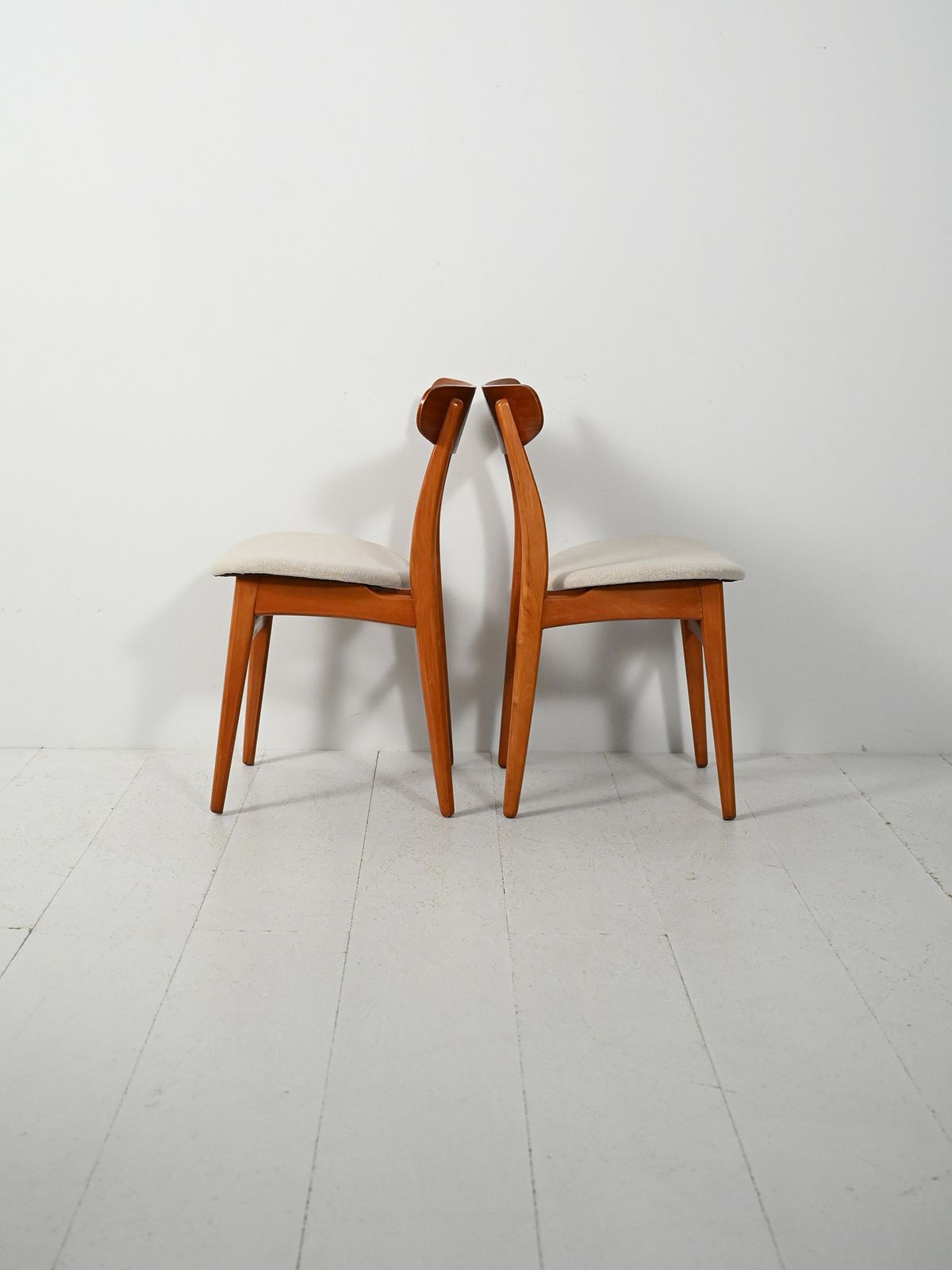 Pair Of Vintage Scandinavian Chairs With Crescent Backs