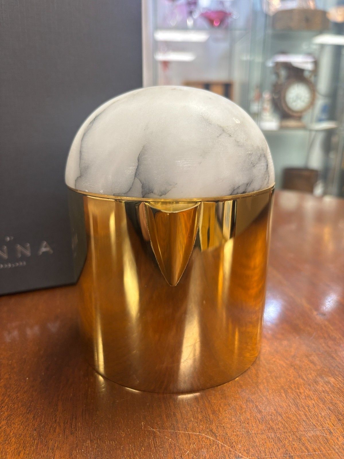 Anna New York By Rablabs Amare Gold Metal & Alabaster Teapot Boxed photo for sale