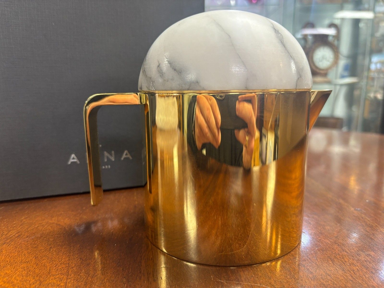 Anna New York By Rablabs Amare Gold Metal & Alabaster Teapot Boxed photo Home Decor