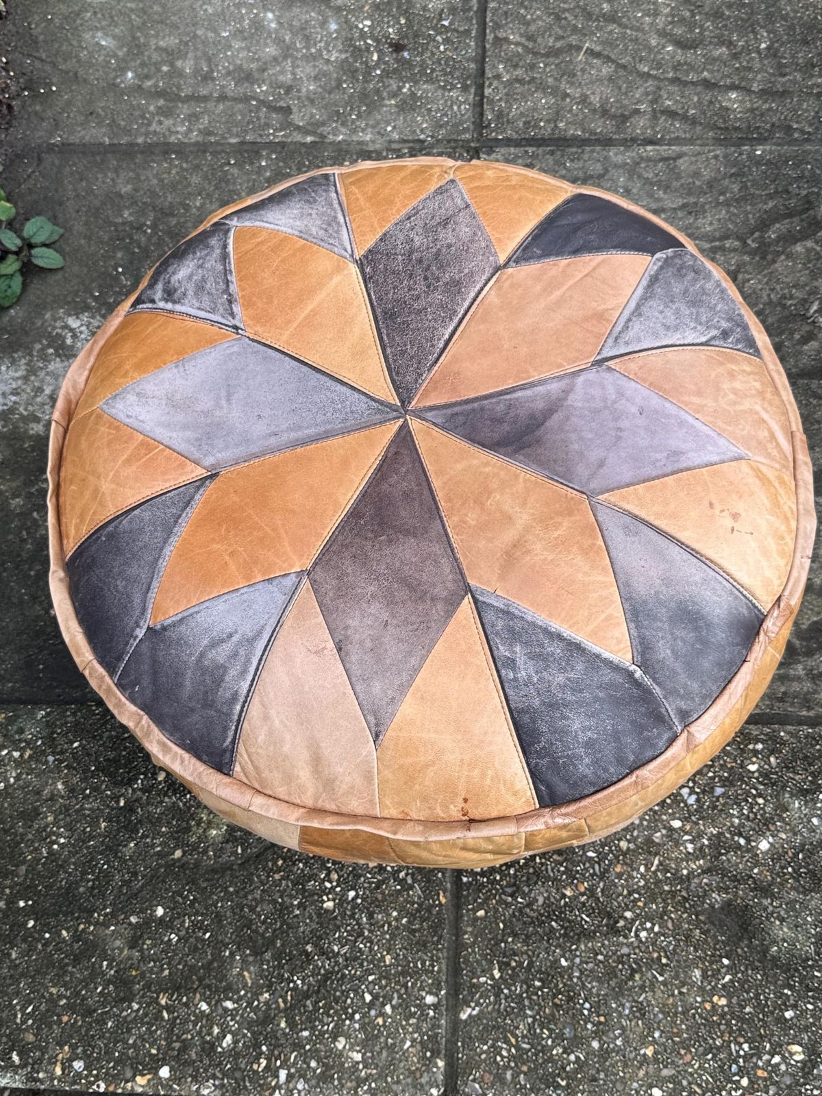Vintage 1970s Large Moroccan Patchwork Leather Pouffe Ottoman Footstool photo 124.0
