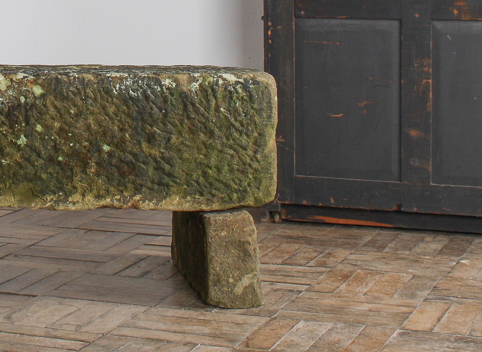 Reclaimed Carved Stone Sandstone Garden Bench Seat With Weathered Patina photo vinterior