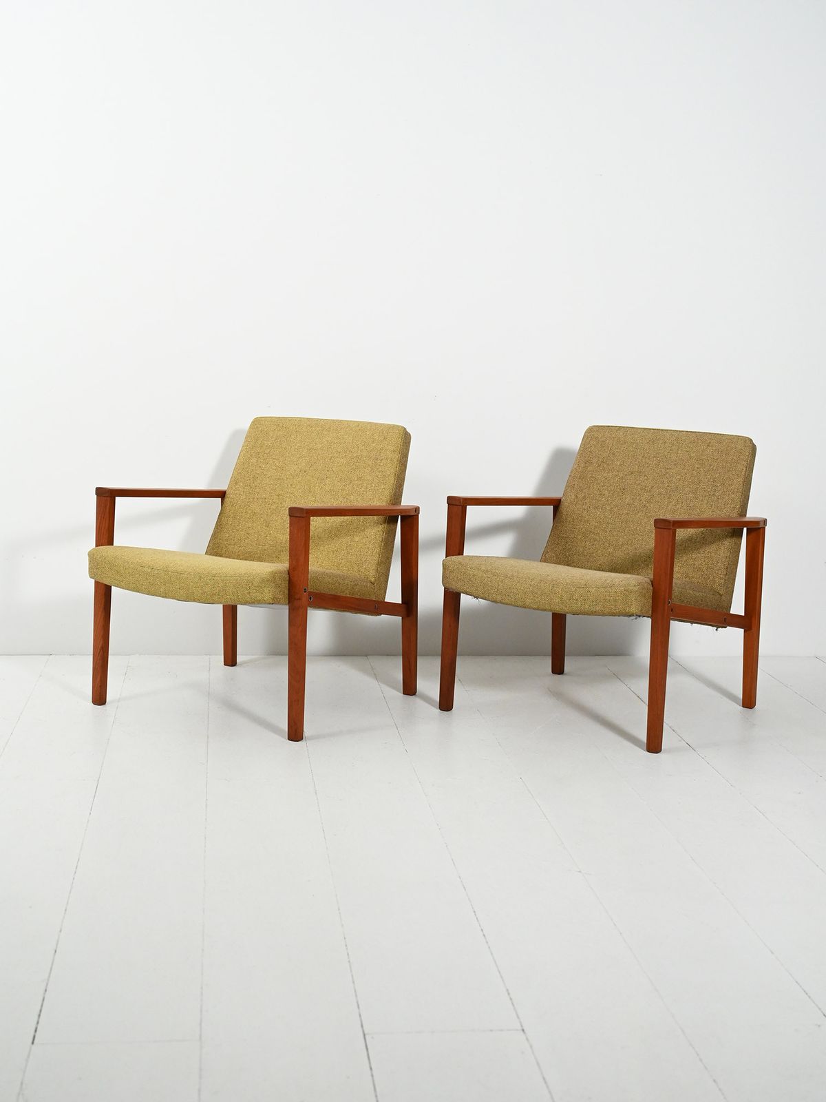 Pair Of Danish Teak Armchairs With Green Upholstery photo for sale
