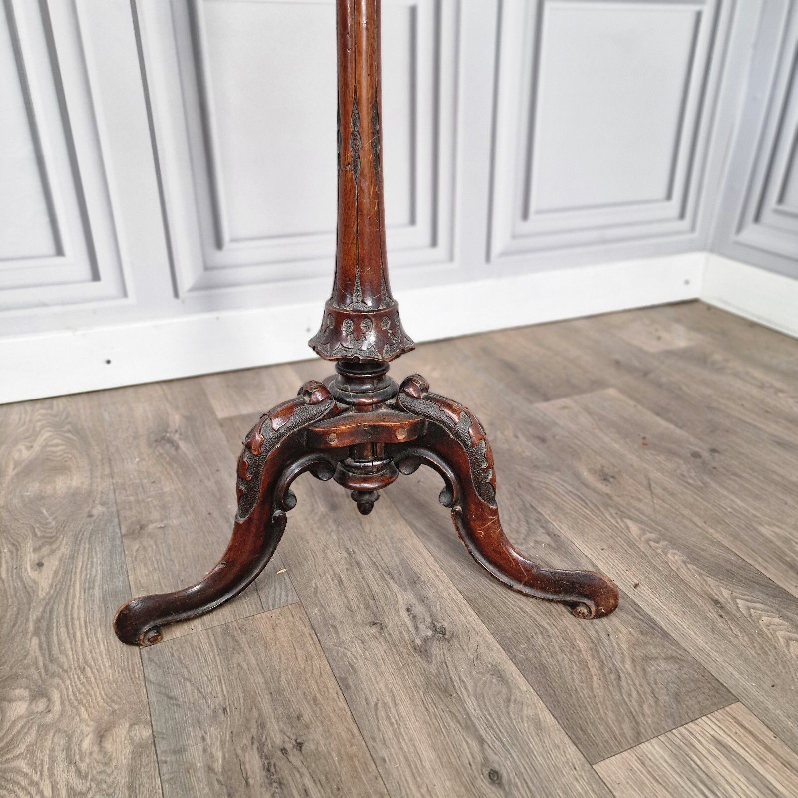 Antique Wooden Wine Table Turned Carved Decorative Inlaid Pedestal Leg photo furniture