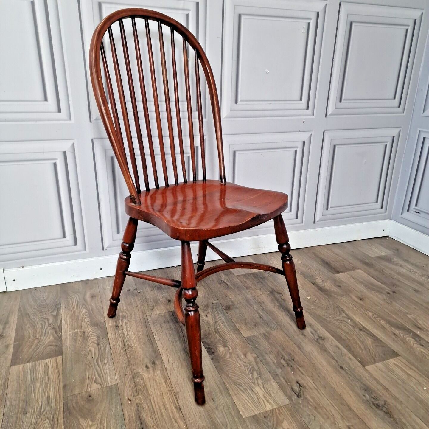 Antique Windsor Chair Turned Spindle Crinoline Stretcher Stick Hoop Back