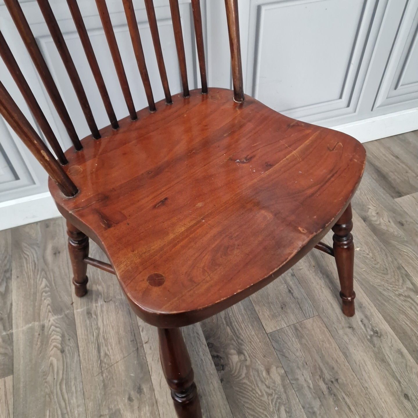 Antique Windsor Chair Turned Spindle Crinoline Stretcher Stick Hoop Back photo for sale