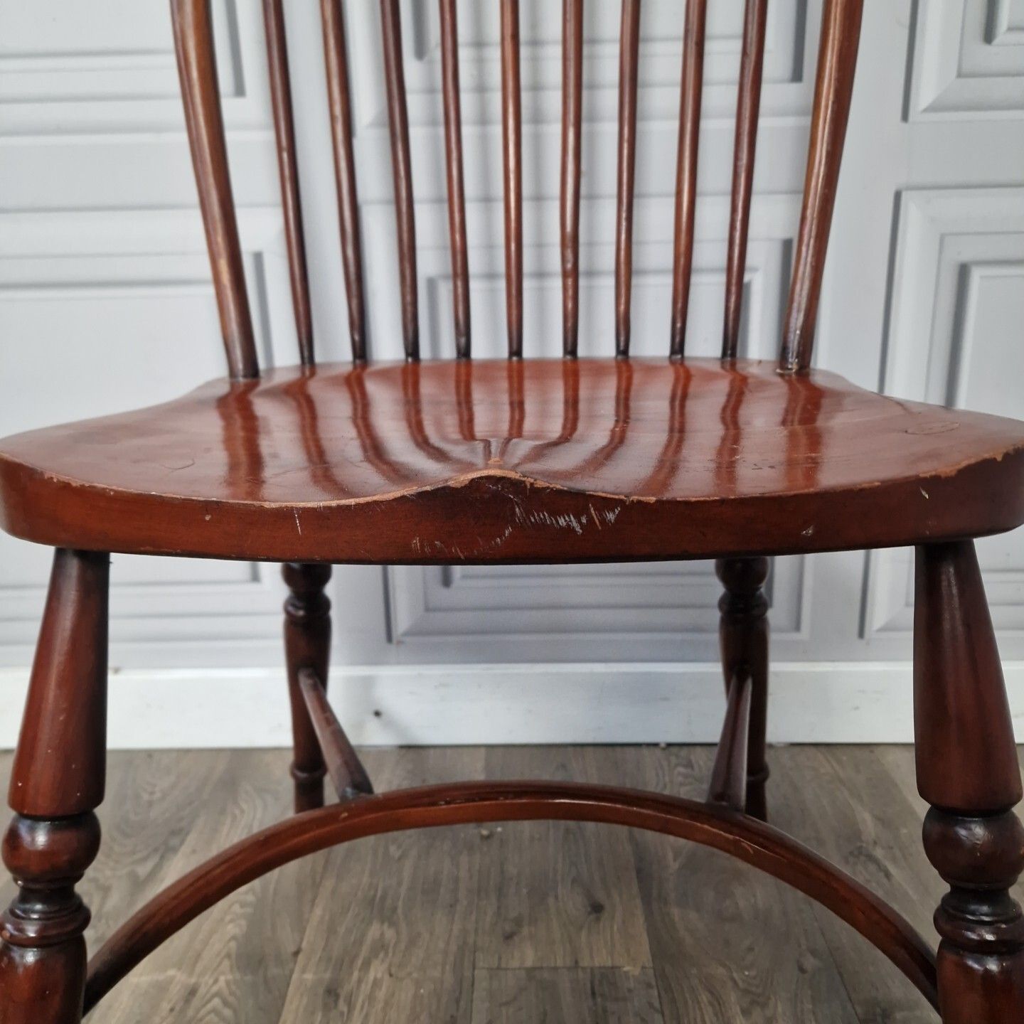 Antique Windsor Chair Turned Spindle Crinoline Stretcher Stick Hoop Back photo vintage