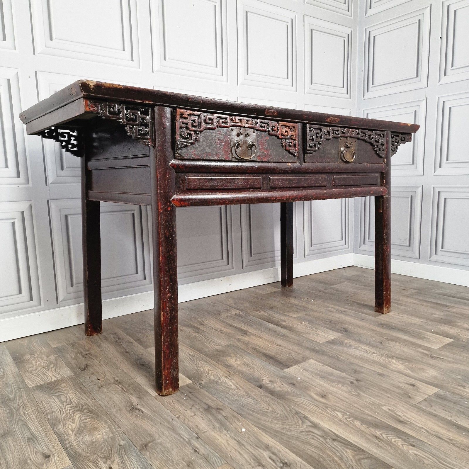 Oriental Antique Altar Table 19th Century Solid Wooden Chinese  Bench Carved