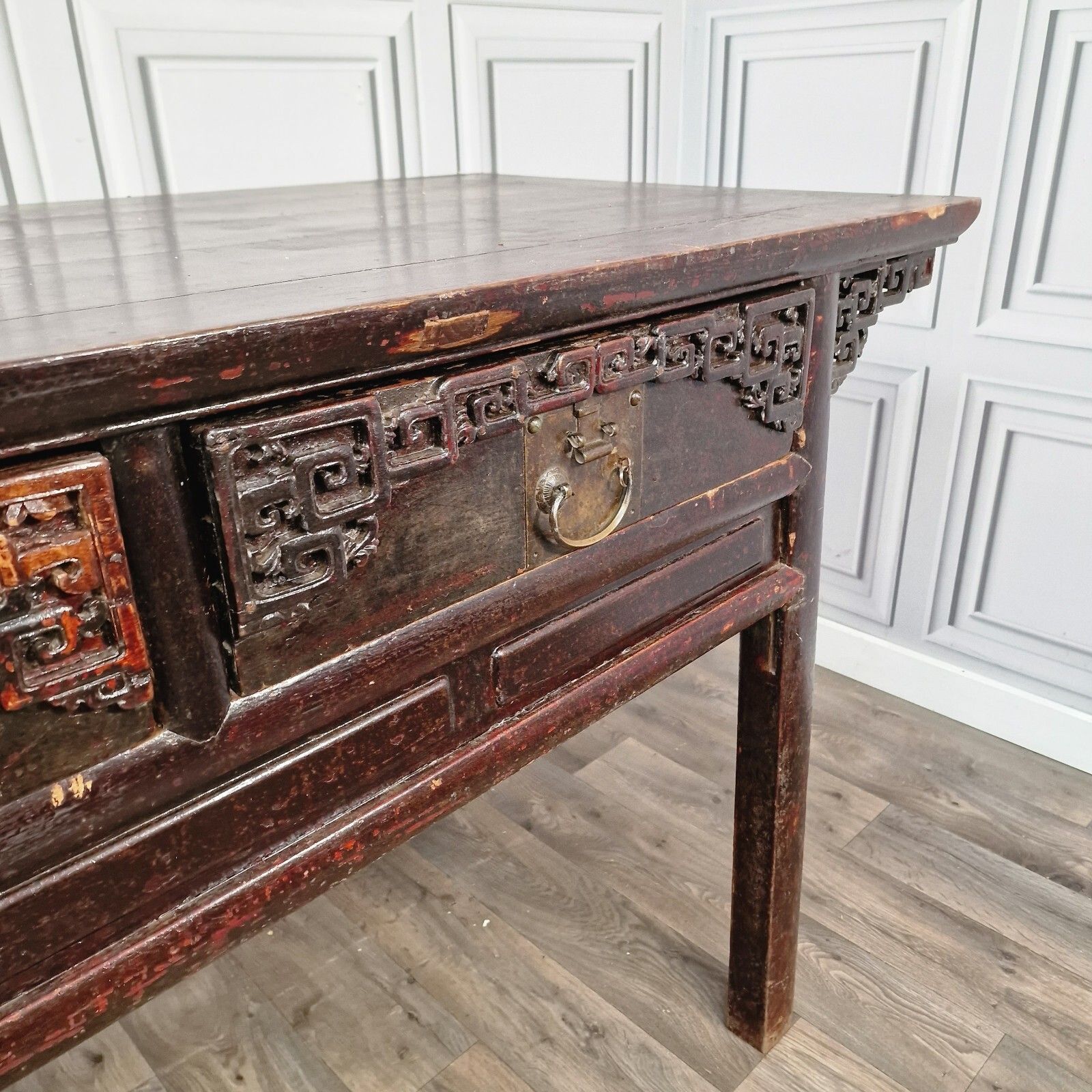 Oriental Antique Altar Table 19th Century Solid Wooden Chinese  Bench Carved photo 450.0