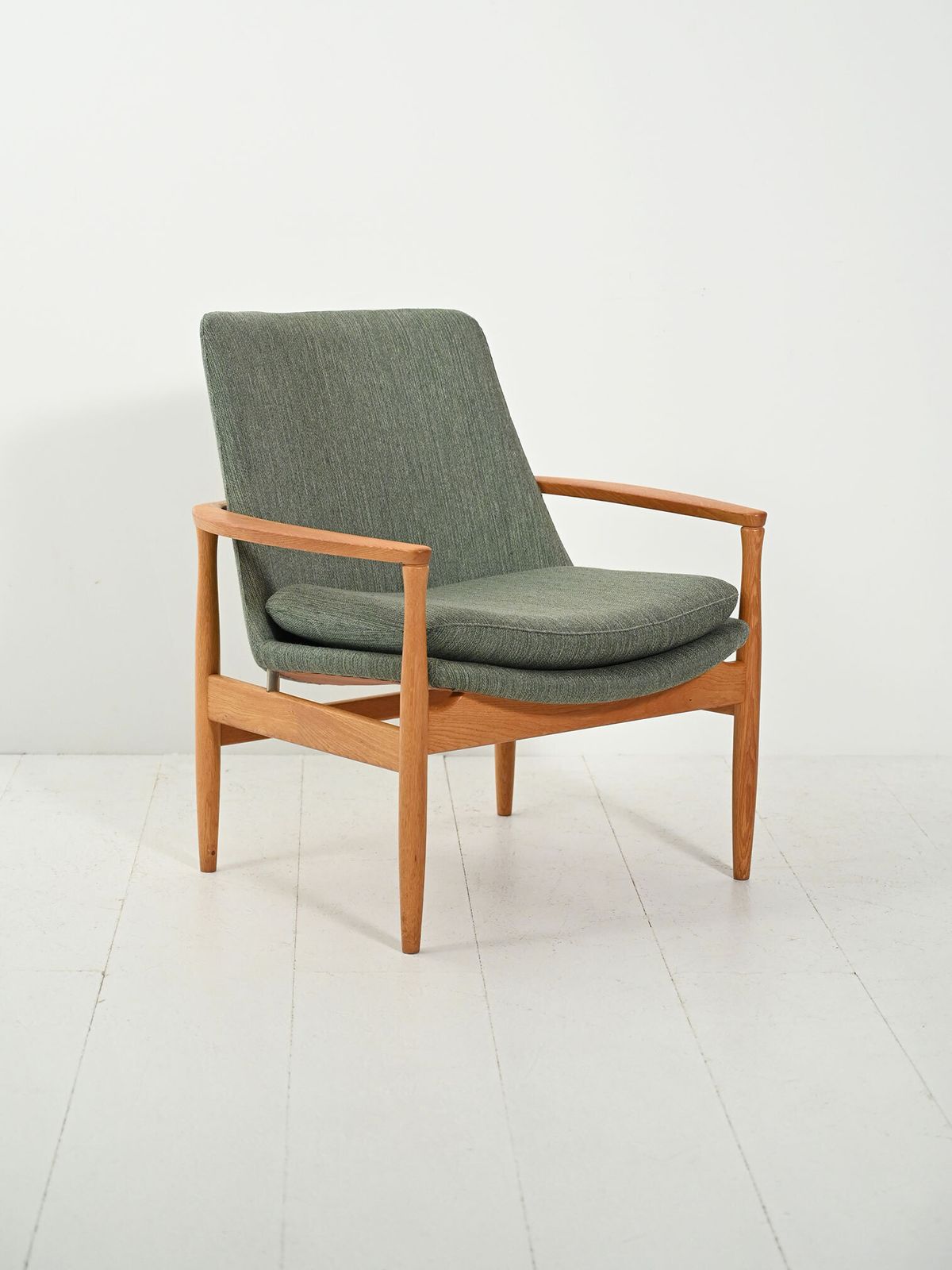 Scandinavian Armchair In Oak And Sage Green Wool photo furniture