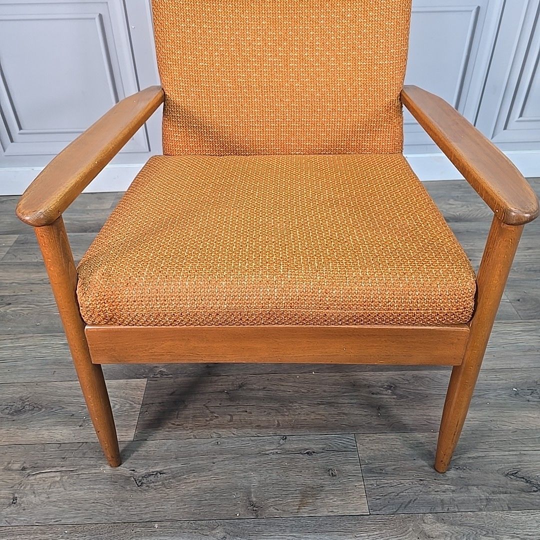Vintage Armchair Mid Century Modern Teak Upholstered Fireside Chair Danish photo 230.0