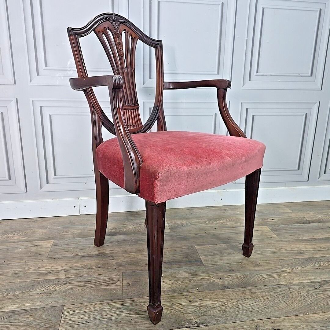 Antique Georgian Chair Hepplewhite Upholstered Shield Hall Bedroom  Mahogany
