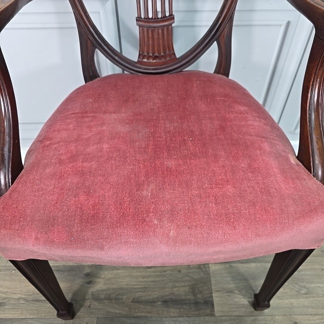 160.0 Antique Georgian Chair Hepplewhite Upholstered Shield Hall Bedroom  Mahogany photo