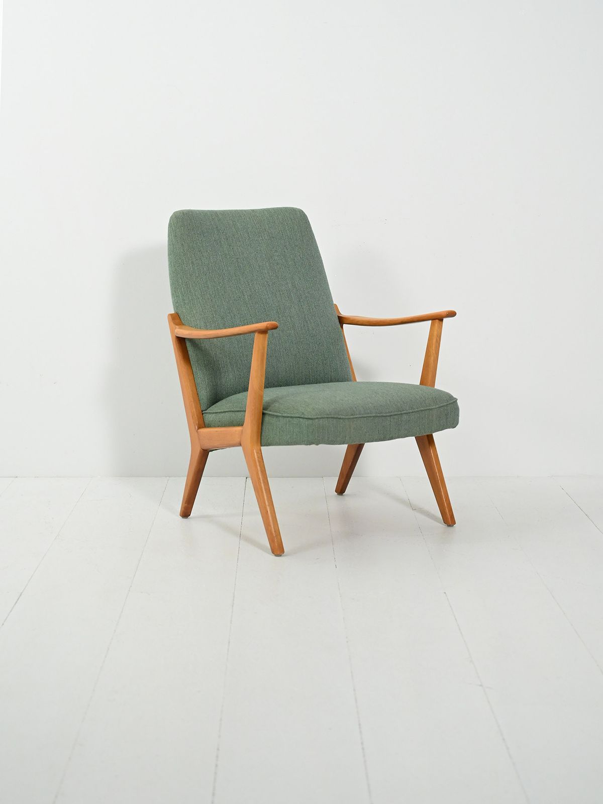 Scandinavian Armchair From The 1950s And 1960s With Sage Green Wool Upholstery
