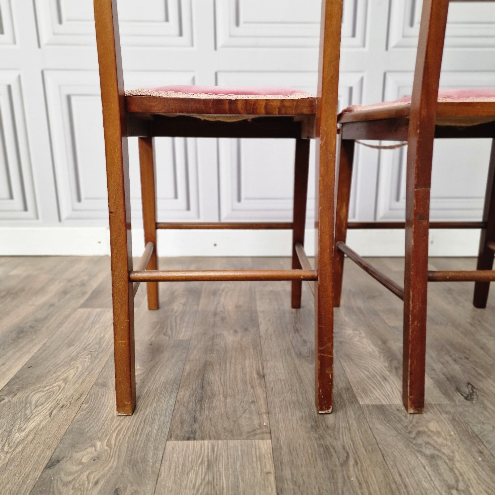 photo vintage Pair X2 Antique Chairs Edwardian Wooden Slat Back  Upholstered Bedroom
