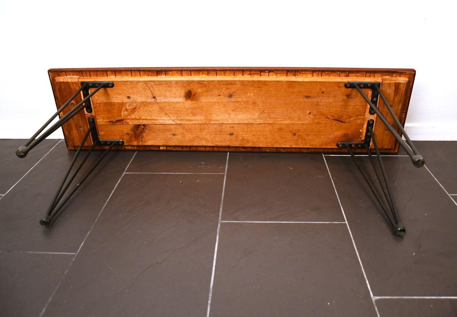 Swedish Modern Oak And Metal Flower Bench, 1950s photo vinterior