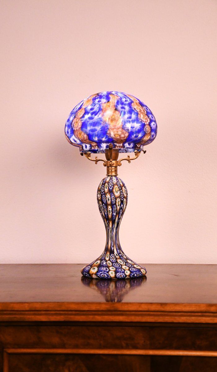 Italian Art Glass Table Lamp By Fratelli Toso, 1930s photo vinterior