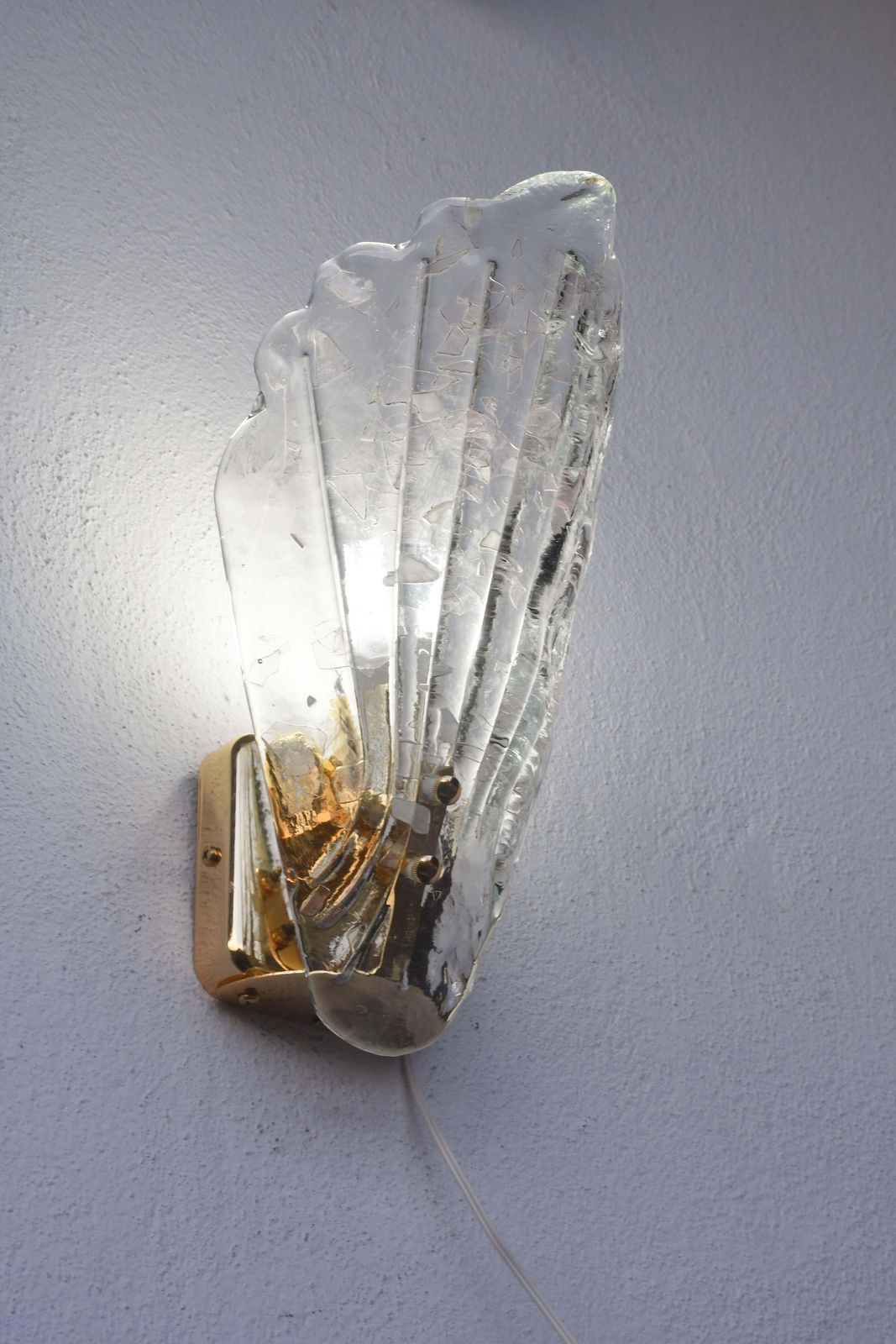 photo for sale Set Of 2 Vintage Italian Murano Glass Wall Lamps, Gold Plated, 1970s