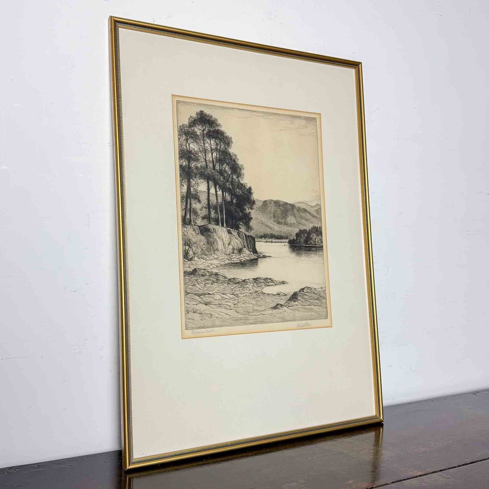 Derwent Water Etching By John Fullwood (1854   1931) photo for sale