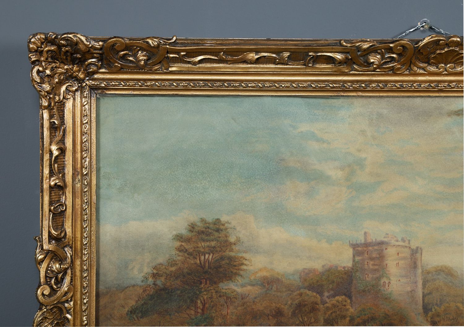Large Antique English Watercolour Painting Picture Of A Castle & River Landscape Scene By David Cox Jnr. (Circa 1840) photo for sale
