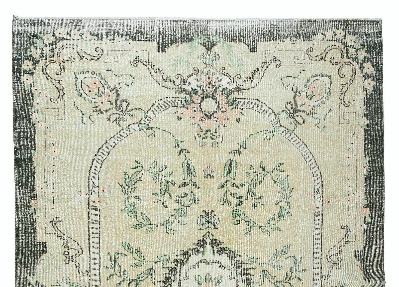 7x10 Ft Hand Knotted Vintage Turkish Oushak Wool Area Rug With Medallion Design photo Furniture