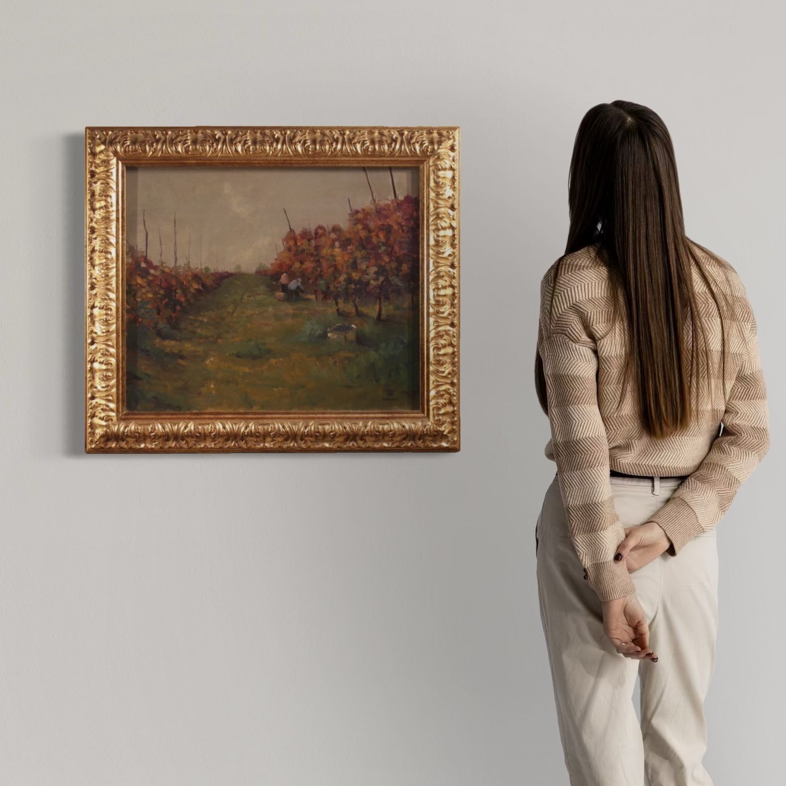 20th Century Italian Landscape Painting The Vineyard In Druento photo furniture