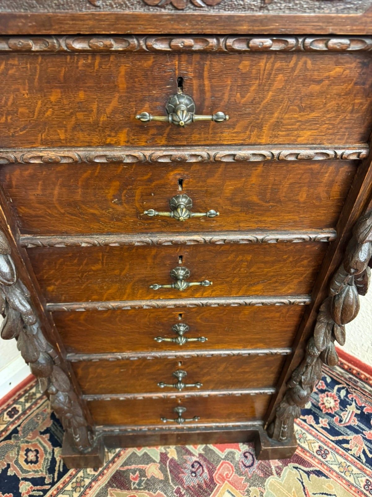 photo buy Rare 19th Century Carved Oak Wellington Chest Of Drawers Circa 1880
