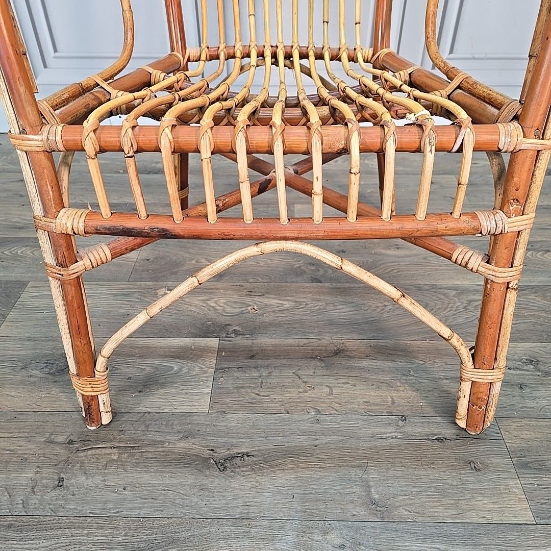 Vintage Rattan Armchair Wicker Retro Lounge Chair Seat Mid Century Modern Mcm photo 130.0