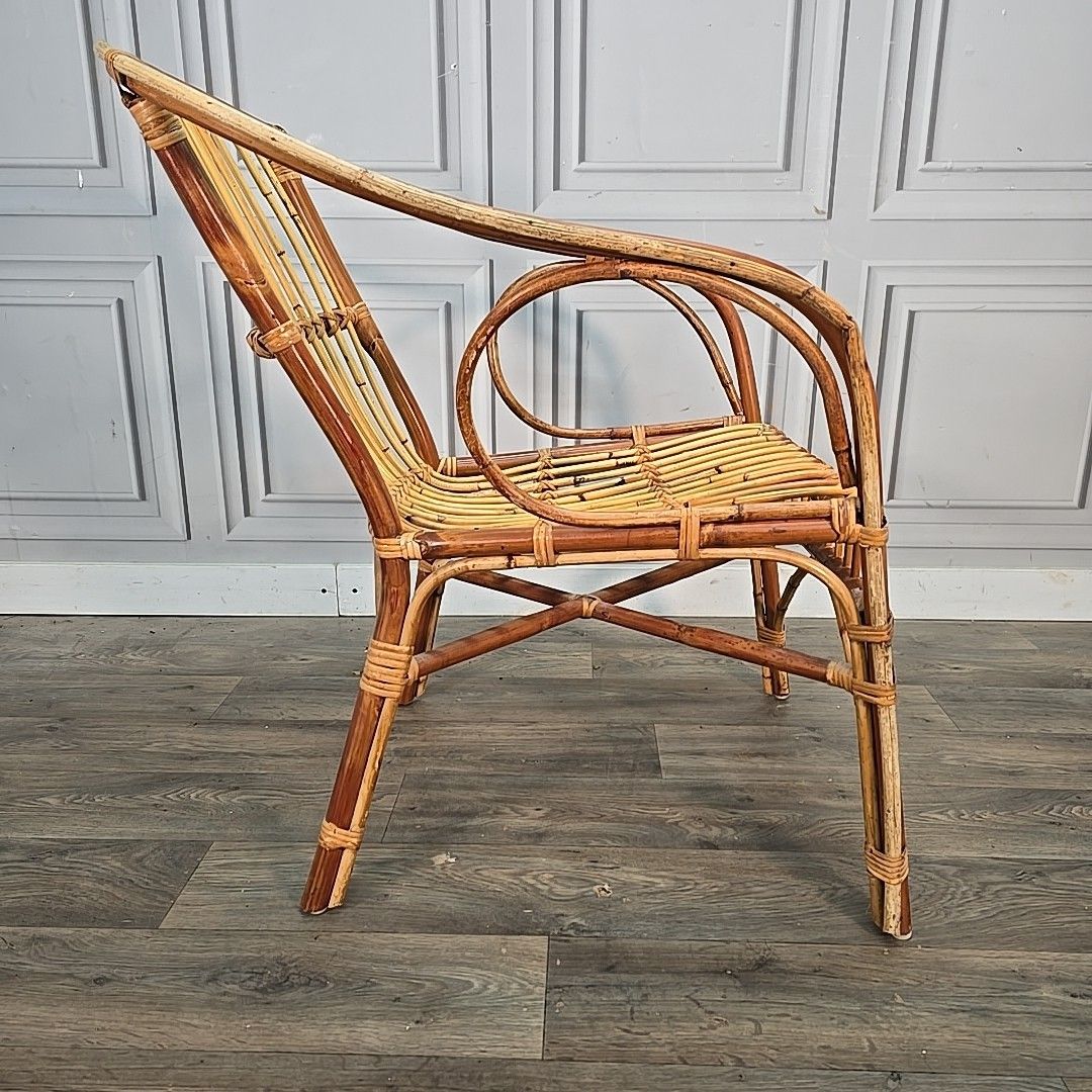 photo vinterior Vintage Rattan Armchair Wicker Retro Lounge Chair Seat Mid Century Modern Mcm