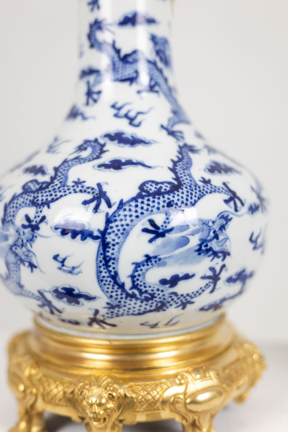 Pair Of Porcelain Lamps Decorated With Dragons, Gilt Bronze. Circa 1880 photo furniture