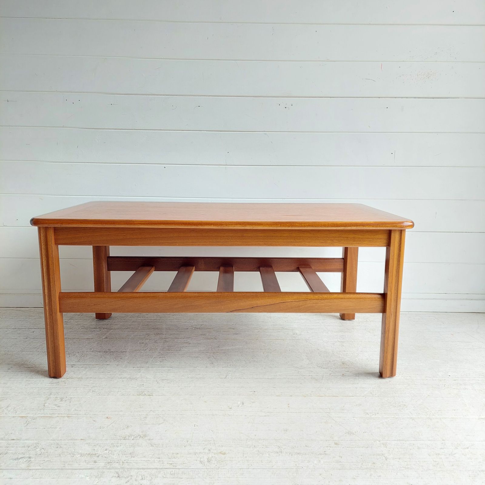 Mid Century Teak Two Tier Coffee Table With Slatted Magazine Rack. 60s Danish Gplan Style photo vinterior