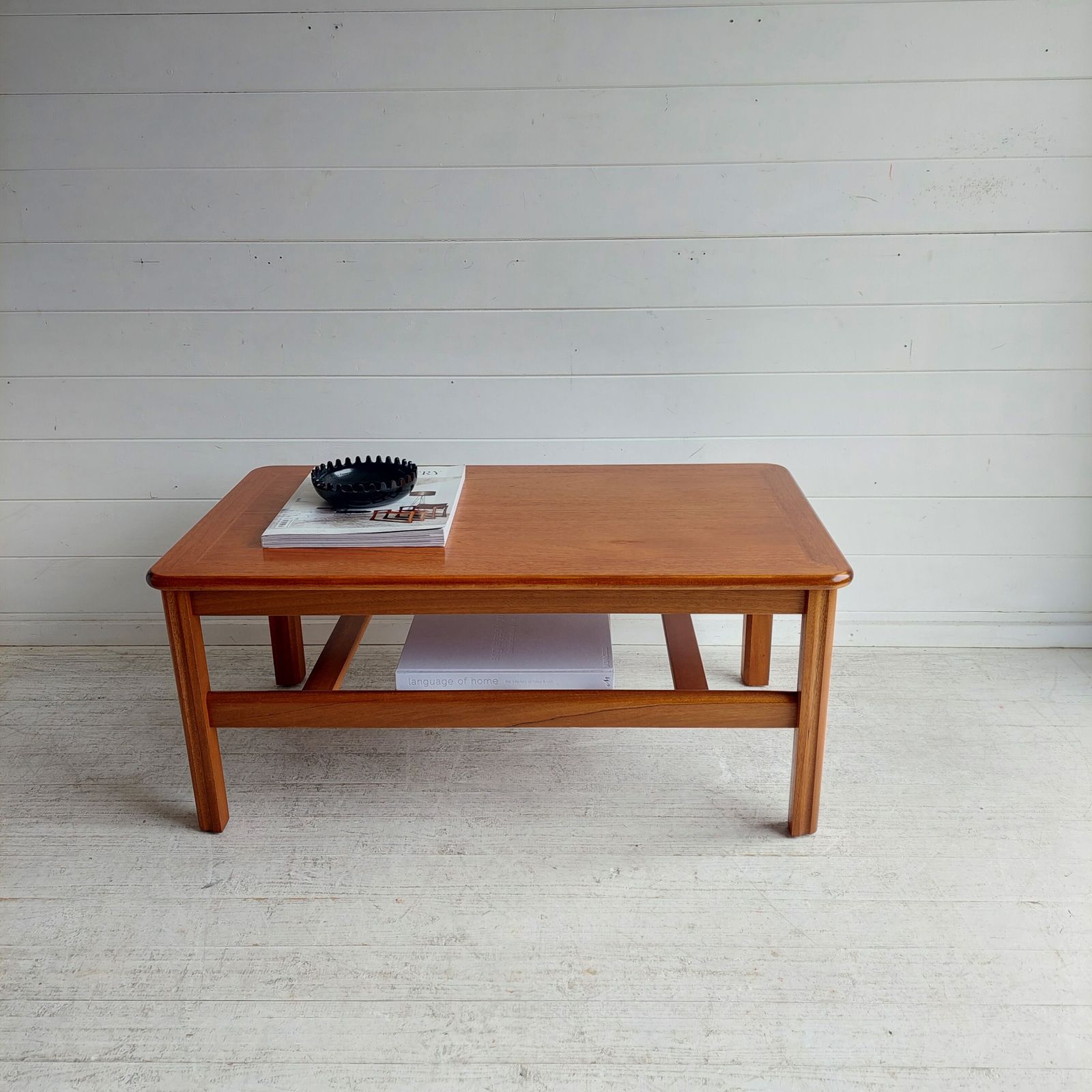 Furniture Mid Century Teak Two Tier Coffee Table With Slatted Magazine Rack. 60s Danish Gplan Style photo