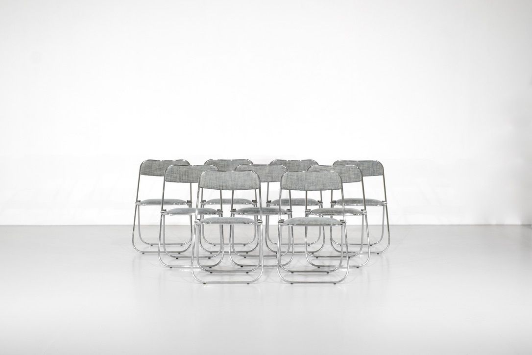 Set Of 9 Chrome Folding Chairs With Fabric From The 1970s. photo for sale