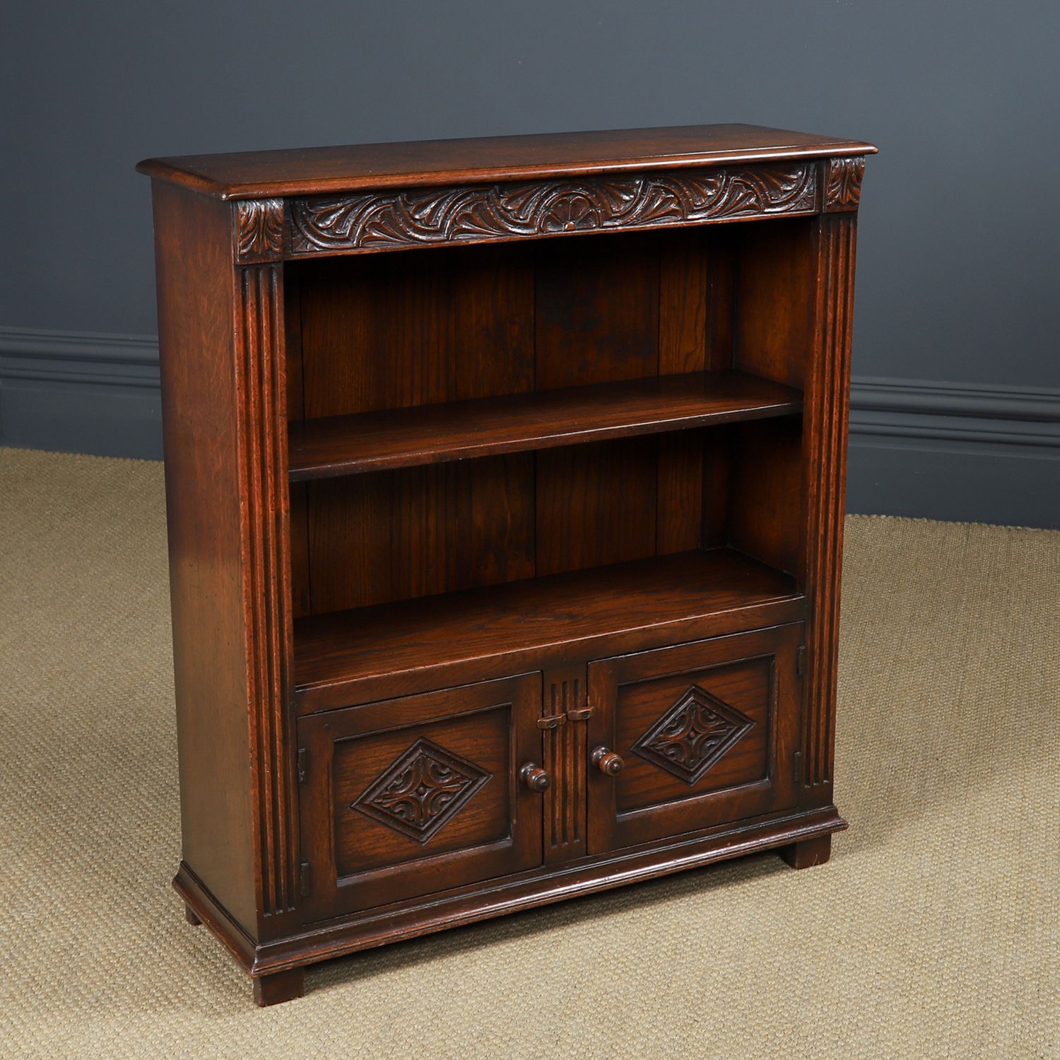 Vintage English 16th Century Style Tudor / Elizabethan Oak Open 3ft Bookcase Cupboard (Circa 1930) photo furniture