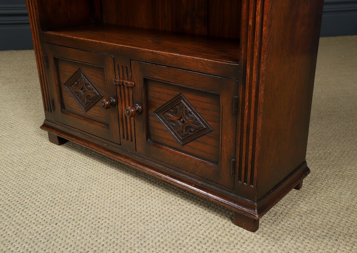 photo buy Vintage English 16th Century Style Tudor / Elizabethan Oak Open 3ft Bookcase Cupboard (Circa 1930)