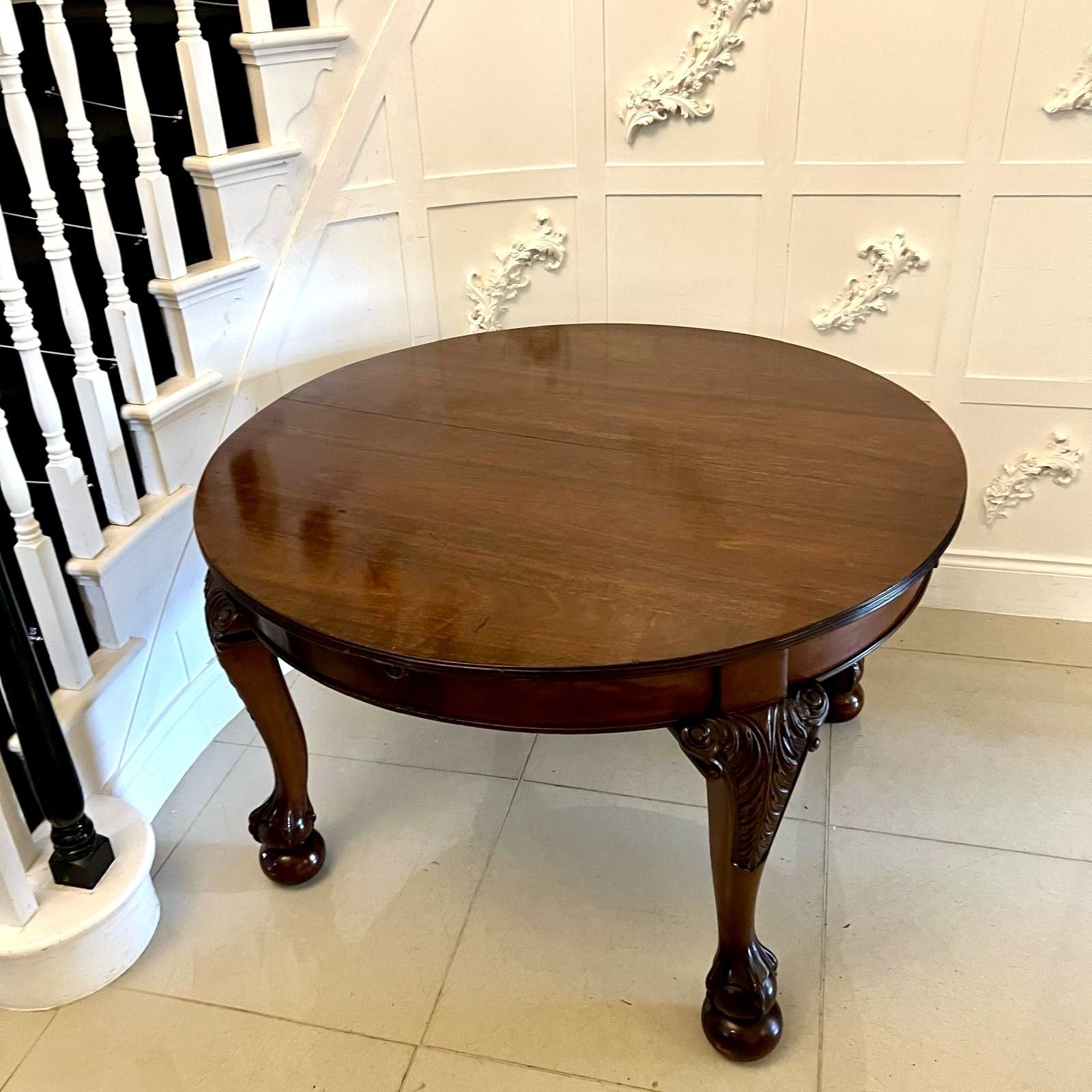 Antique Quality 19th Century 10 Seater Figured Mahogany Extending Dining Table With Carved Claw And Ball Legs photo furniture