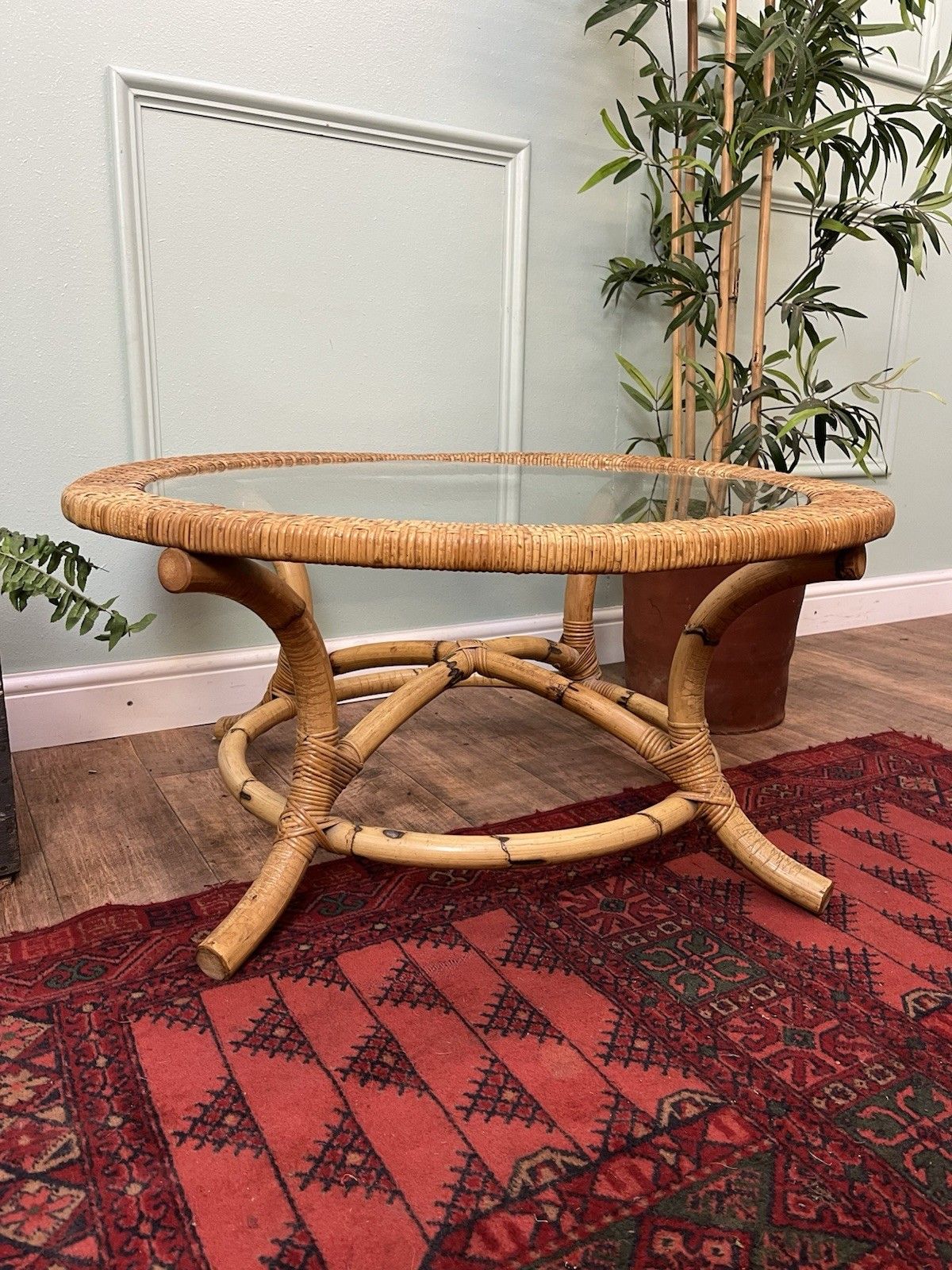 Stunning Mid Century Retro Vintage Wicker And Bamboo Coffee Table photo for sale