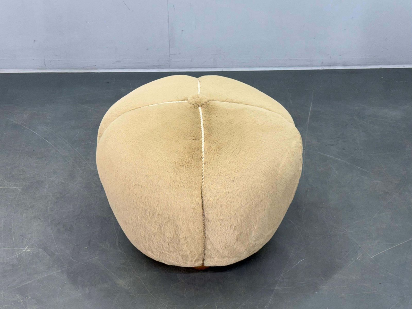 1940s Czech Art Deco Round Stool With Faux Rabbit Upholstery photo furniture