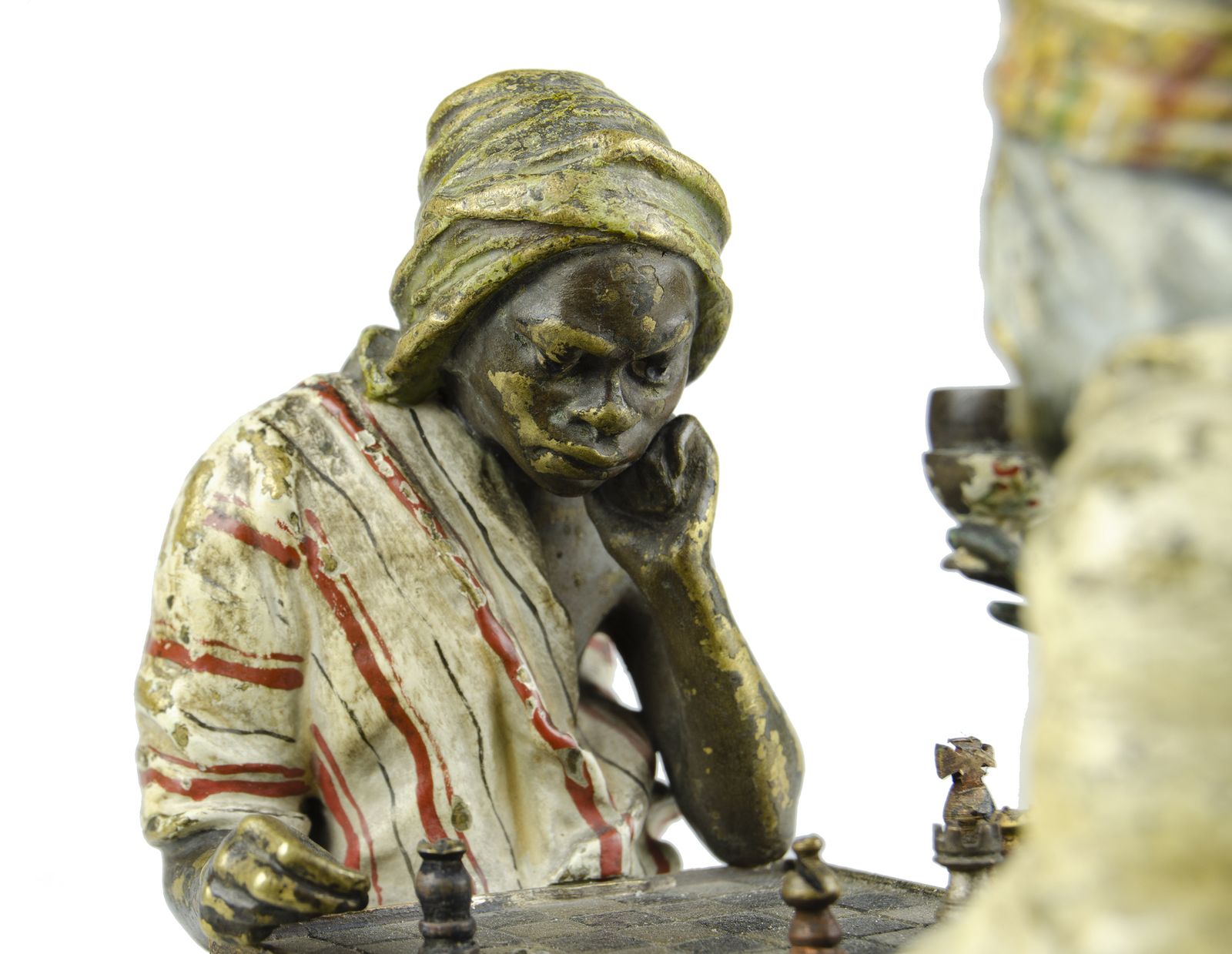 Late 19th Century Vienna Secession Cold Painted Bronze Small Sculpture Of Two Men Playing Chess By Franz Bergmann/Nam Greb, Austria photo vinterior